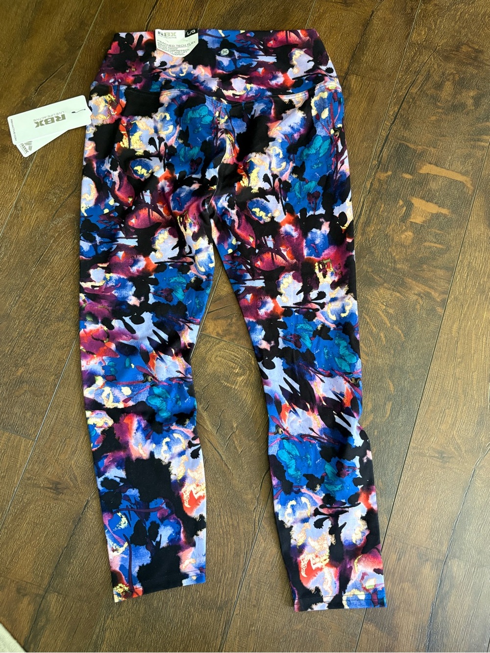 NWT RBX Bold Abstract Watercolor Leggings in Blue, Purple & Pink - Picture 2 of 6